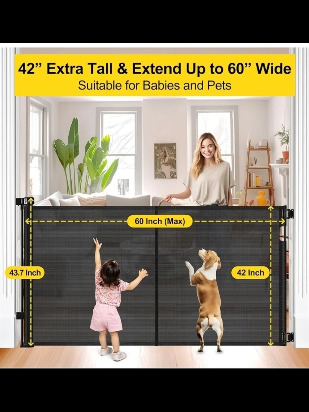 Black Retractable Safety Gate for Pets & Kids
